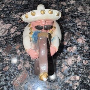 Handcrafted Ceramic Musician Mariachi Figurine - White and Brown